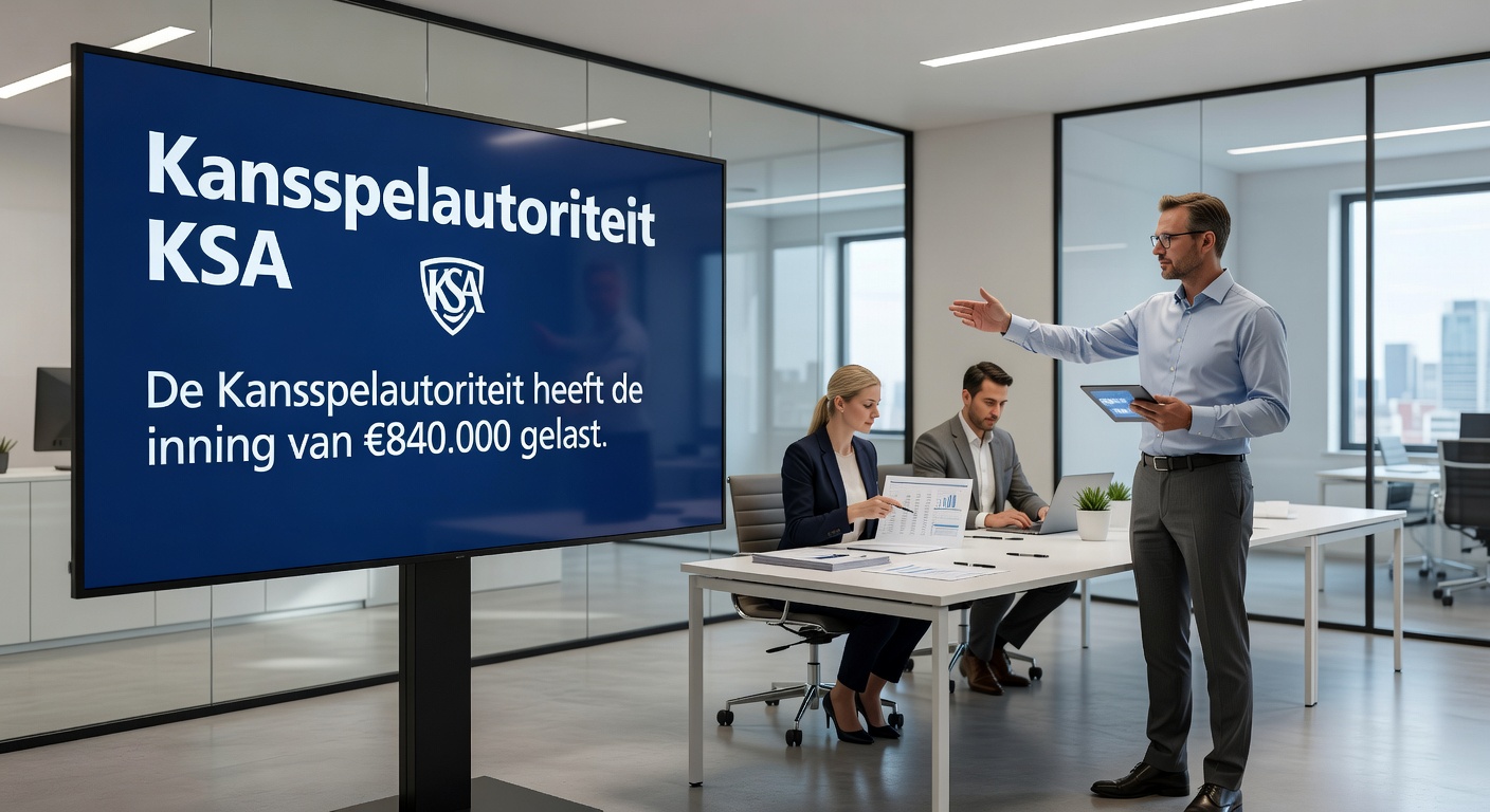 Grafiek met stijgende boetes van KSA en afbeelding van een online casino interface met waarschuwingsbord, illustrerend strengere regulering