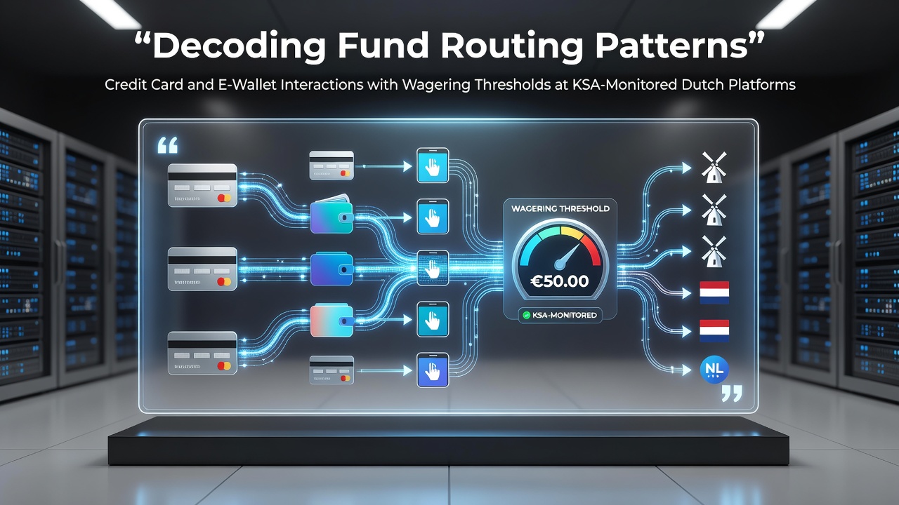 Diagram van fund routing patronen tussen creditcards, e-wallets en inzetdrempels op Nederlandse platforms