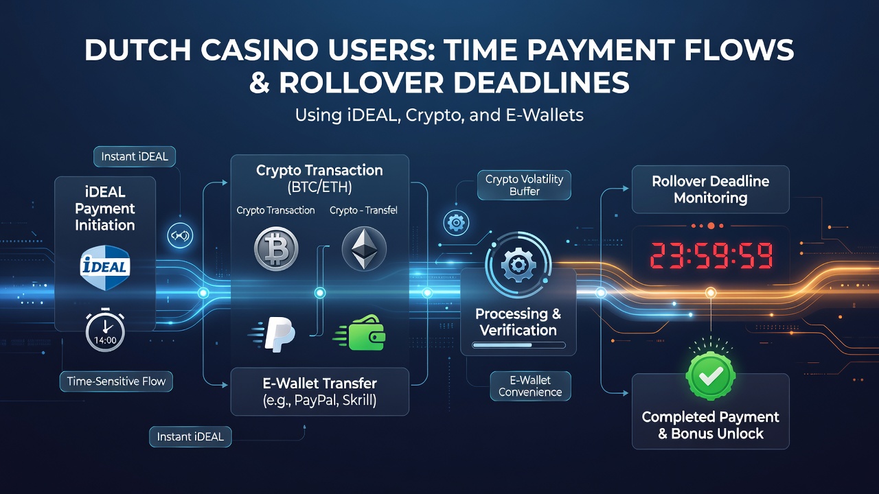 Diagram dat betalingsstromen met iDEAL, crypto en e-wallets illustreert in Nederlandse casino's
