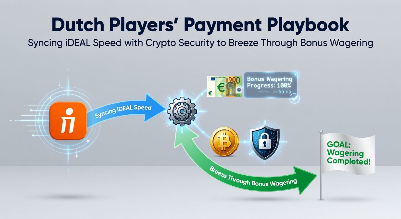Grafiek met iDEAL en crypto iconen die bonus wagering versnellen in Nederlandse online casinos