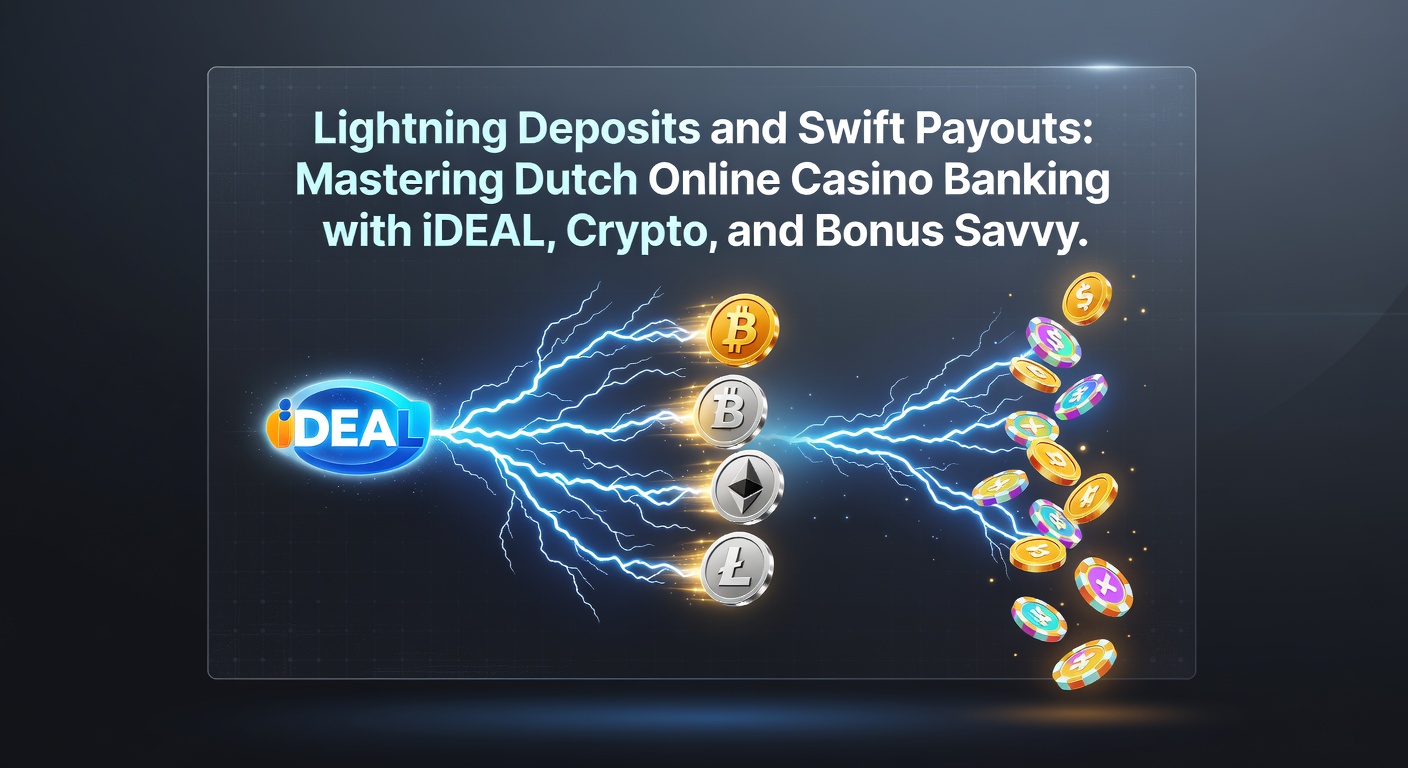 Afbeelding van een dynamische online casino interface met iDEAL en crypto icons voor snelle stortingen en uitbetalingen