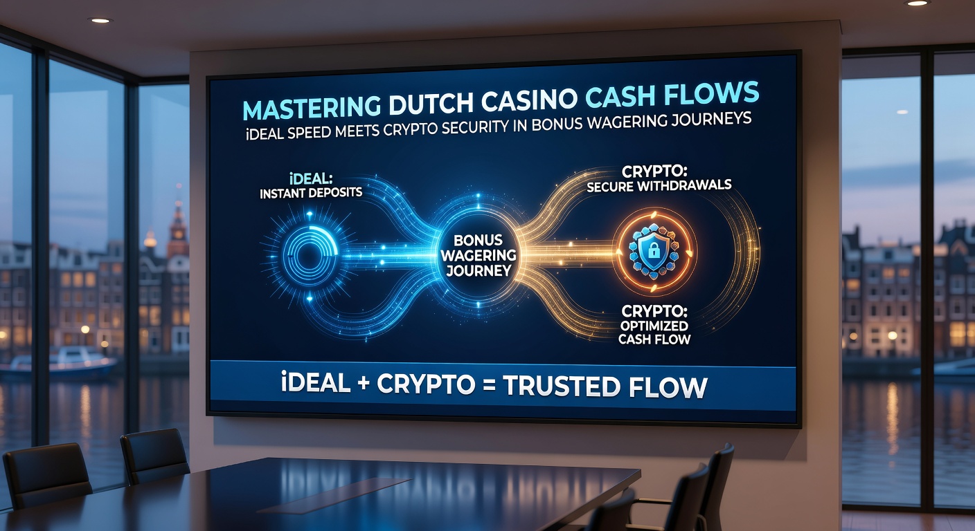 Speler aan een casino-app met iDEAL en crypto iconen, symboliserend veilige en snelle transacties tijdens bonus wagering
