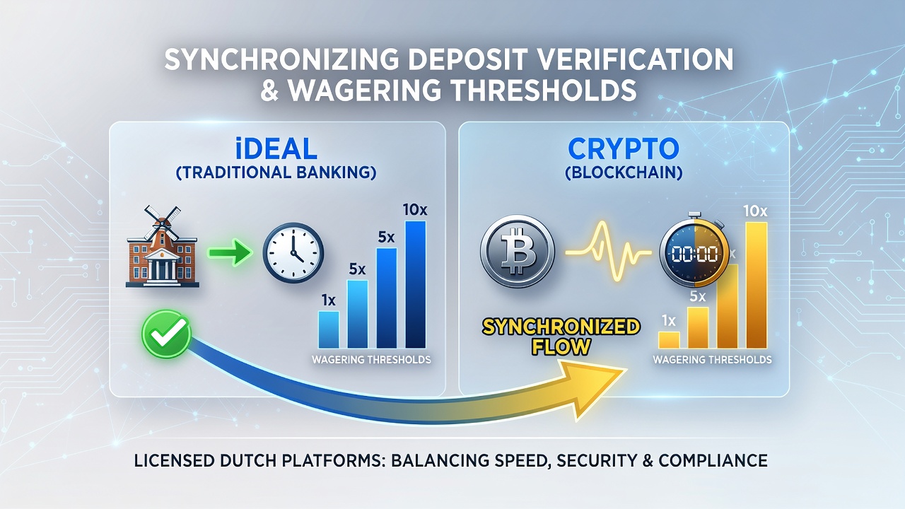 Illustratie van verificatieprocessen en timing bij iDEAL en crypto betalingen op Nederlandse platforms