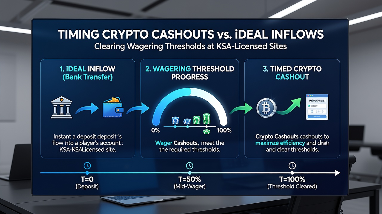 Grafiek die de synchronisatie van crypto cashouts en iDEAL inflows illustreert bij Nederlandse casino's