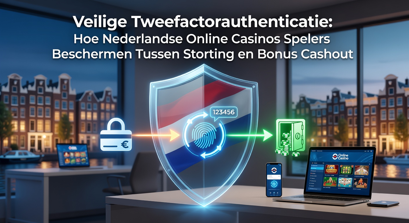 Afbeelding van een smartphone met 2FA-code en casino-interface op de achtergrond, symboliserend veilige verificatie bij transacties